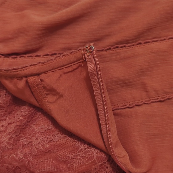 ASOS DESIGN corset lace chiffon mix panelled milkmaid midi dress, Color Rust Sz0 - Picture 12 of 16